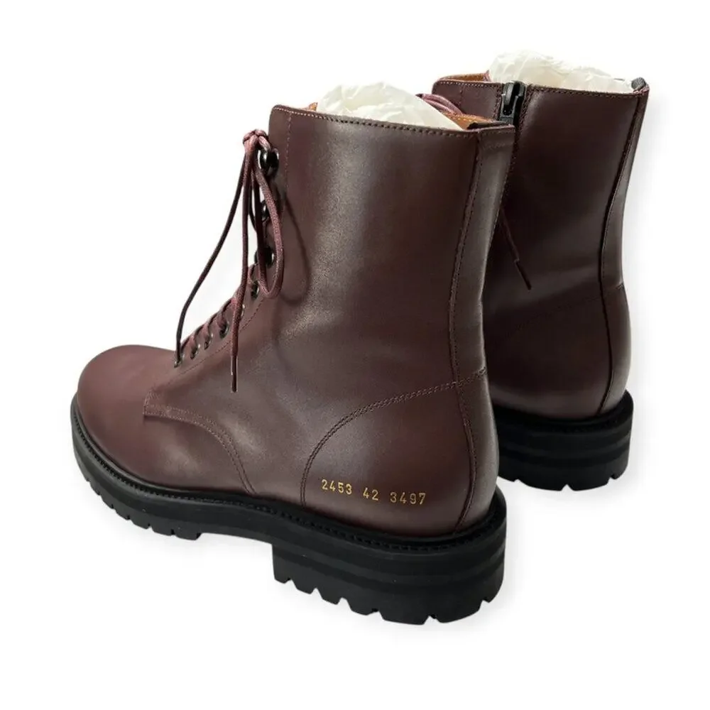 Common Projects Burgundy Leather Combat Boot EU 42 2453 NEW MADE IN ITALY
